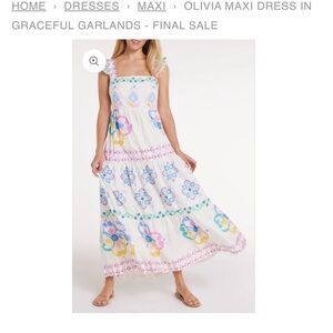 Hermoza White Maxi Dress with Pastel Floral Accents